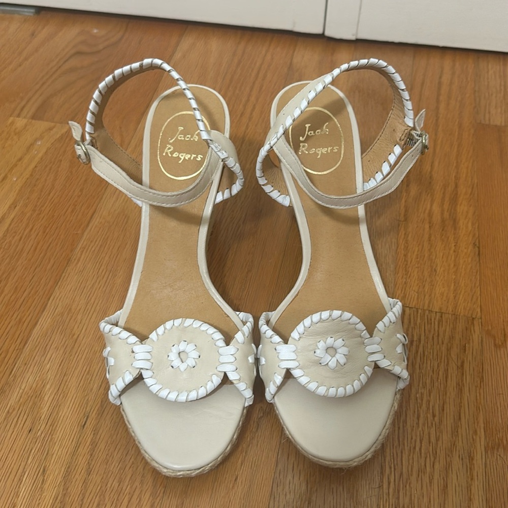 Jack Rogers Clare rope wedge in bone/white leather. Size 8. Never worn.  NWOT